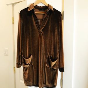NWOT Zaful Brown Velvet Shirt Dress Sz Small